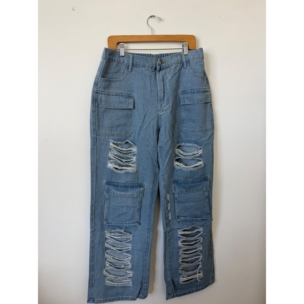 SHEIN Women's Distressed Baggy Cargo Pants – Blue – Size XXL – NWOT